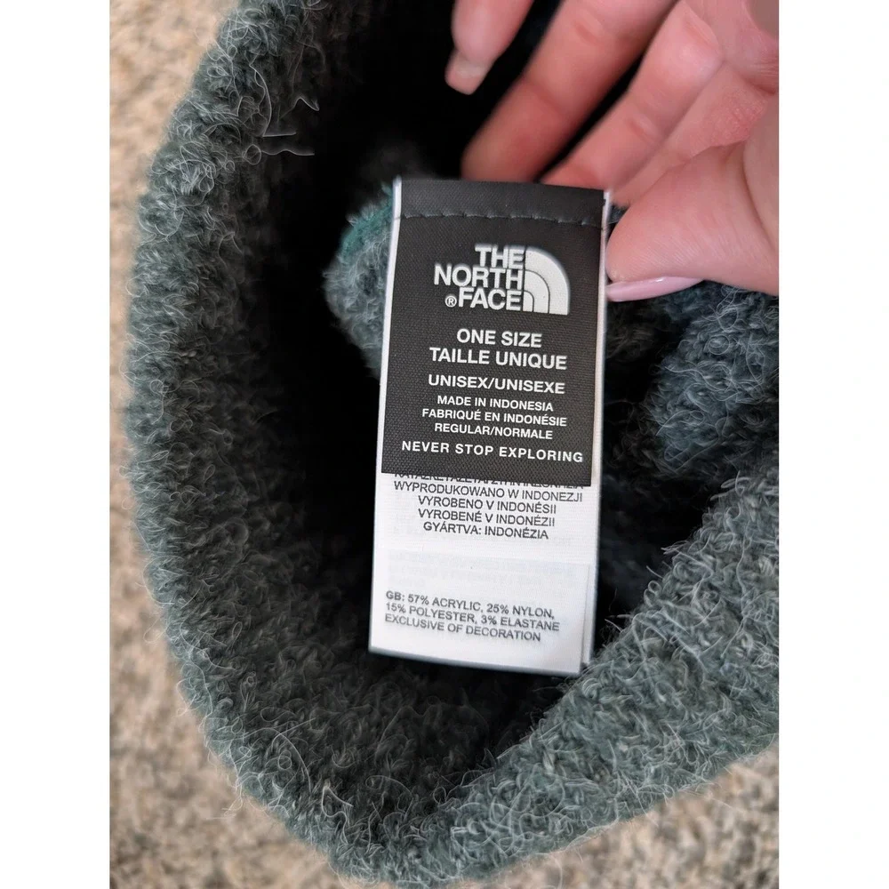 The North Face Chunky Ribbed Knit Beanie Hat‎ Dark Green Grey Unisex One Size